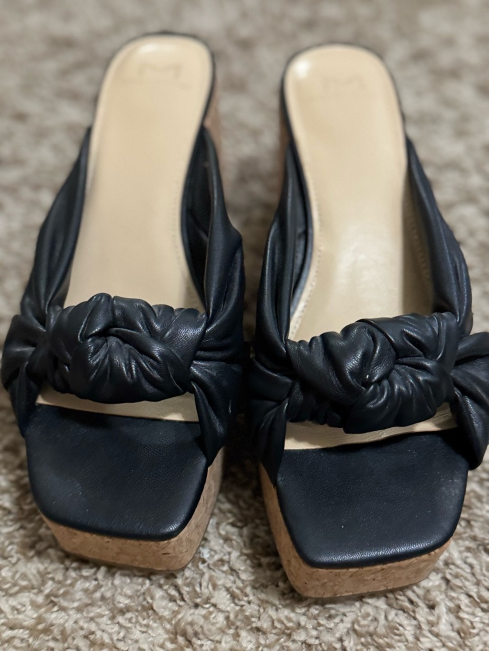 Marc Fisher Black Knotted Platform Slide Sandals